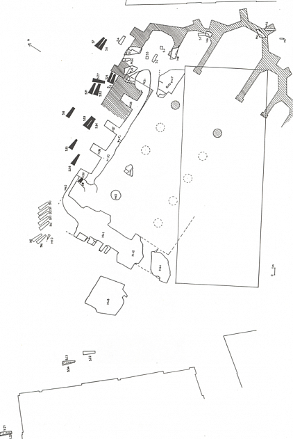 Emplacement de l'église Notre-Dame démolie en 1803 et remplacée par la construction de l'hôtel de ville (Dessin : F. Gauthier, SRA Auvergne).