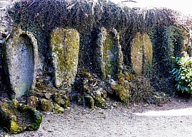 Sarcophages présentés sur place après leur découverte en 1939 au chevet de l'église Saint-Géraud (Cliché : J.-P. Usse).