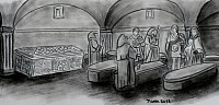 Essais de restitution du lieux funéraire d’Arpajon-sur-Cère à la fin de l’antiquité tardive (Dessin : J.-P. Usse).