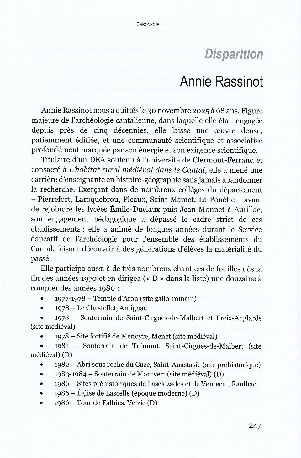 Rassinot Annie archéologue histoire thèse doctorat souterrain Auvergne Usse Jean-Philippe