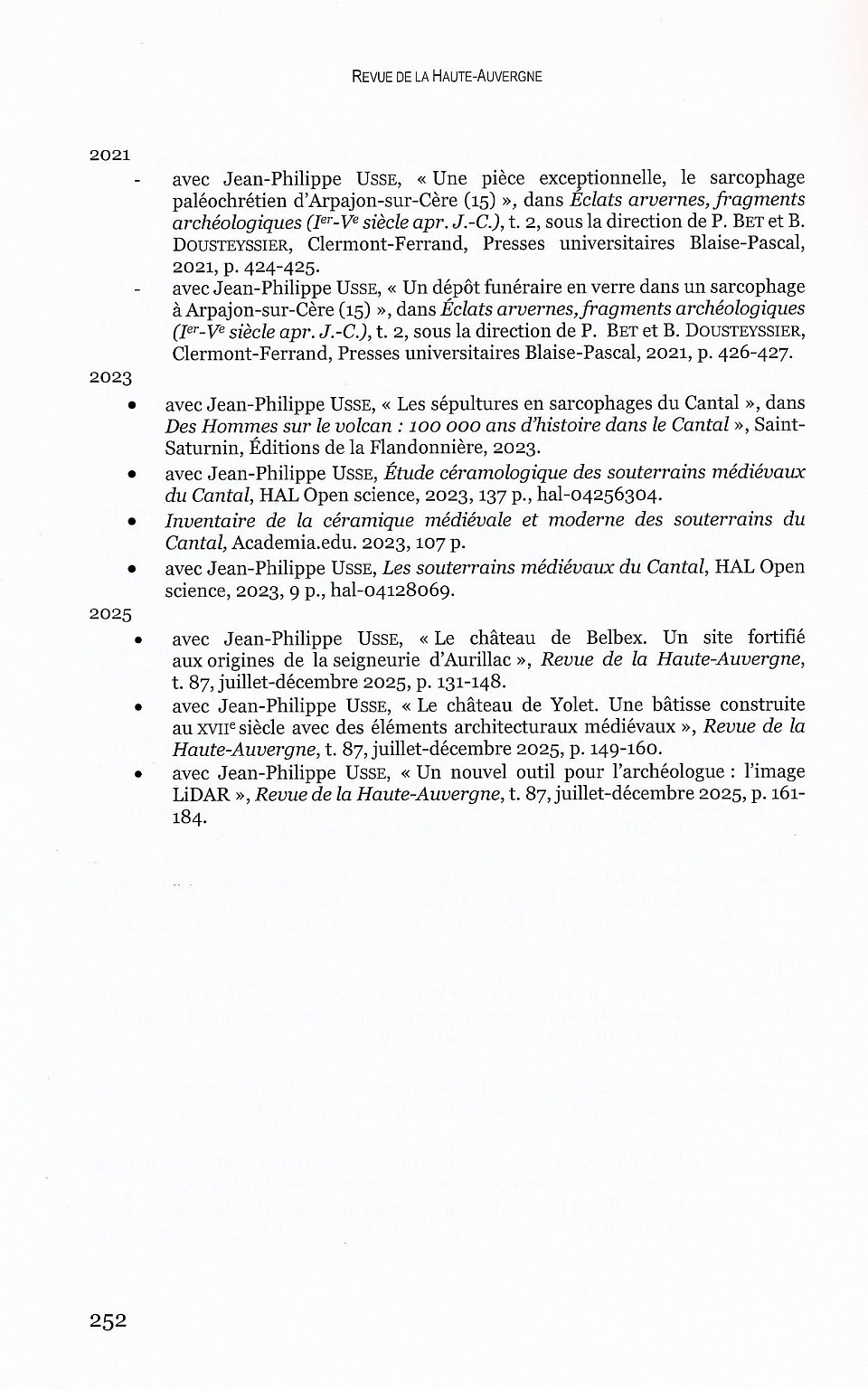 Rassinot Annie archéologue  enseignante professeur d'histoire thèse doctorat souterrain Auvergne - Usse Jean-Philippe