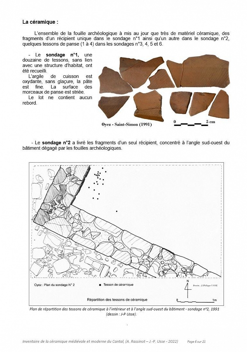 Etude céramologique des sites défensifs et souterrains médiévaux et du Cantal   (Annie RASSINOT et Jean-Philippe USSE -2021 – 2023).