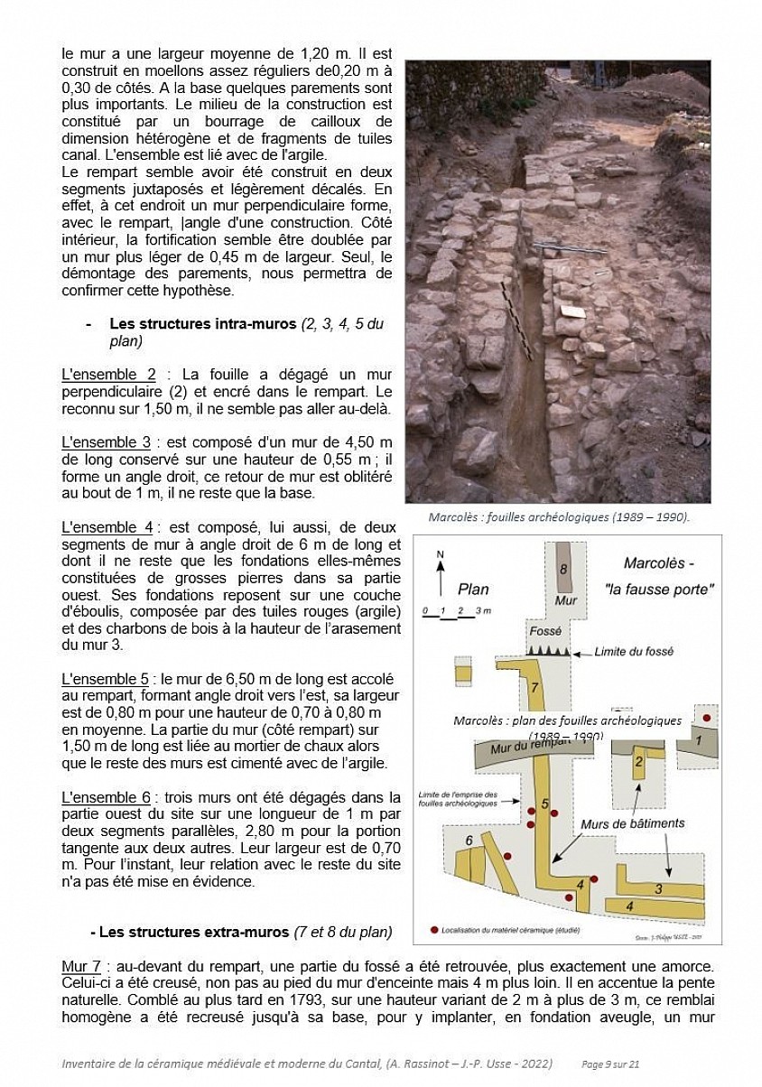 Etude céramologique des sites défensifs et souterrains médiévaux et du Cantal   (Annie RASSINOT et Jean-Philippe USSE -2021 – 2023).