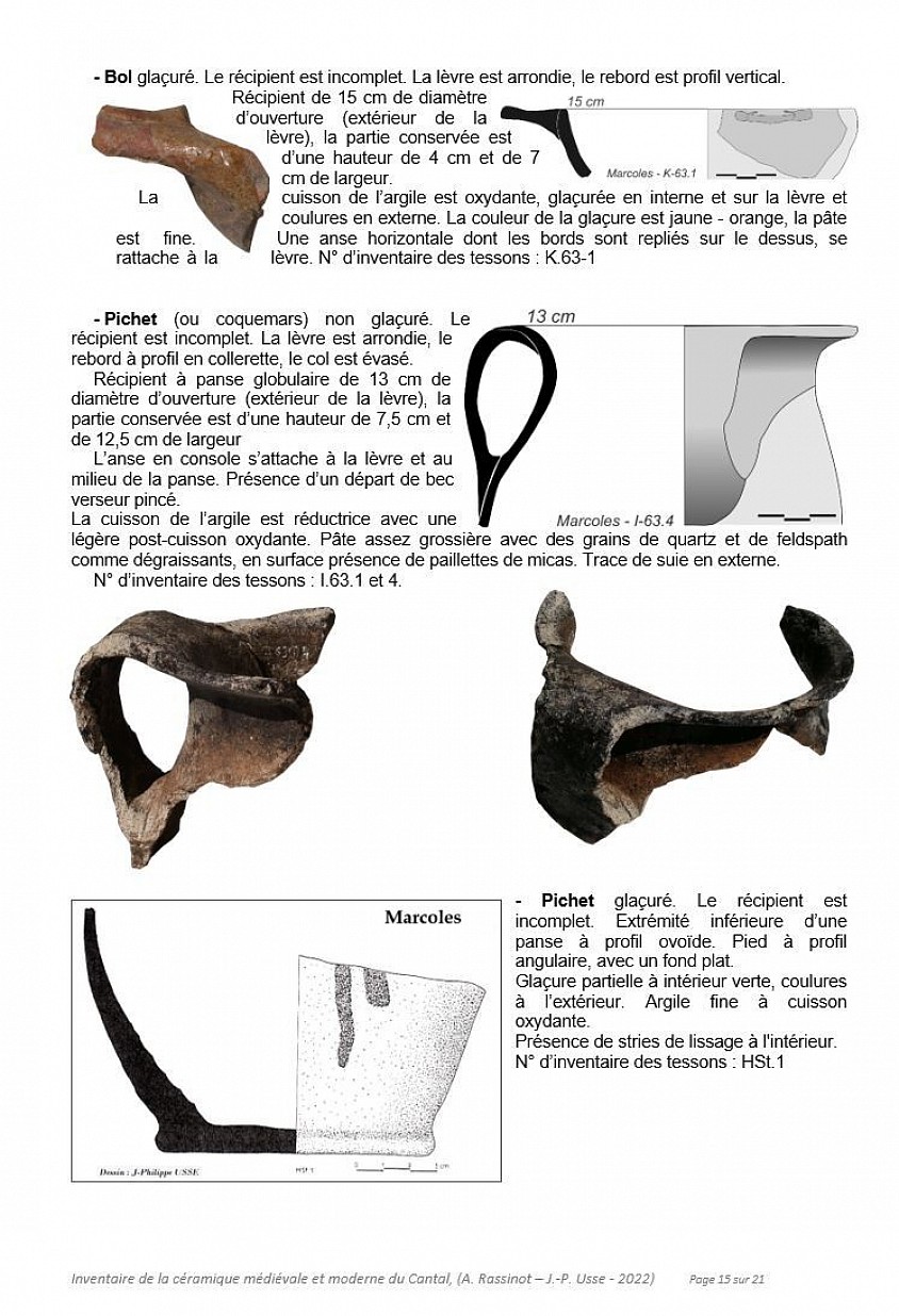 Etude céramologique des sites défensifs et souterrains médiévaux et du Cantal   (Annie RASSINOT et Jean-Philippe USSE -2021 – 2023).