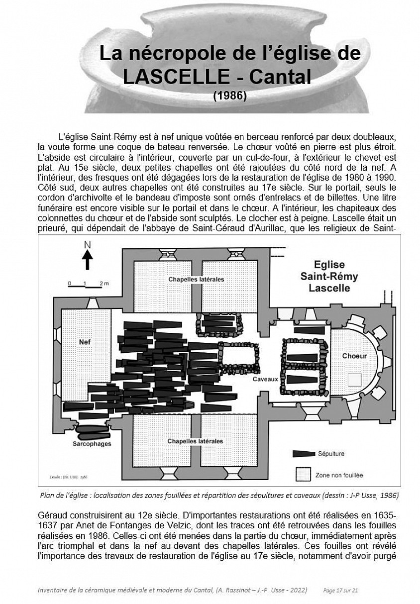 Etude céramologique des sites défensifs et souterrains médiévaux et du Cantal   (Annie RASSINOT et Jean-Philippe USSE -2021 – 2023).