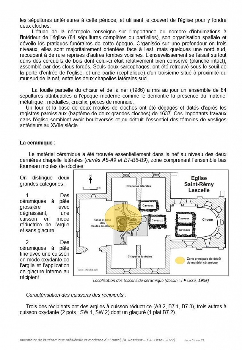 Etude céramologique des sites défensifs et souterrains médiévaux et du Cantal   (Annie RASSINOT et Jean-Philippe USSE -2021 – 2023).