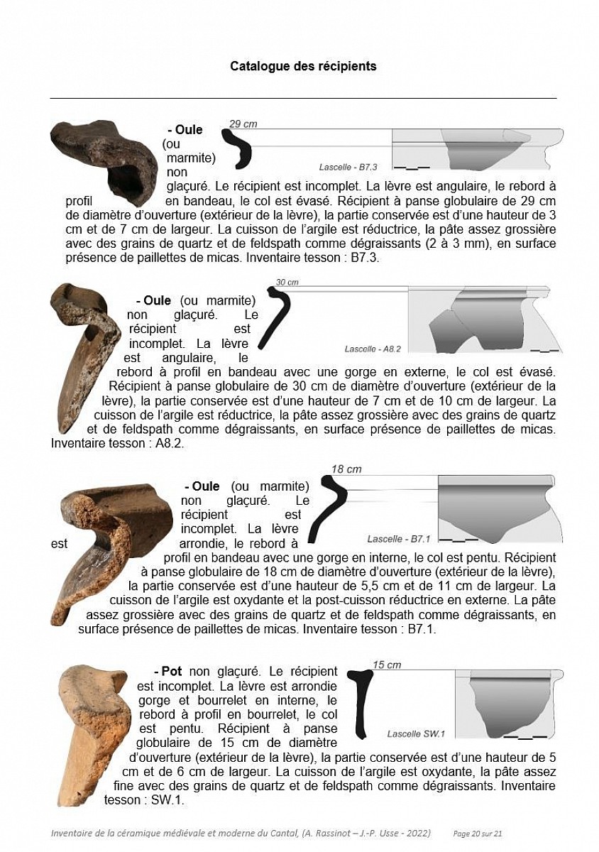 Etude céramologique des sites défensifs et souterrains médiévaux et du Cantal   (Annie RASSINOT et Jean-Philippe USSE -2021 – 2023).