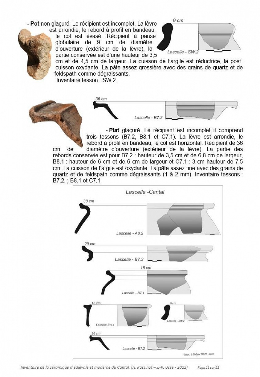 Etude céramologique des sites défensifs et souterrains médiévaux et du Cantal   (Annie RASSINOT et Jean-Philippe USSE -2021 – 2023).