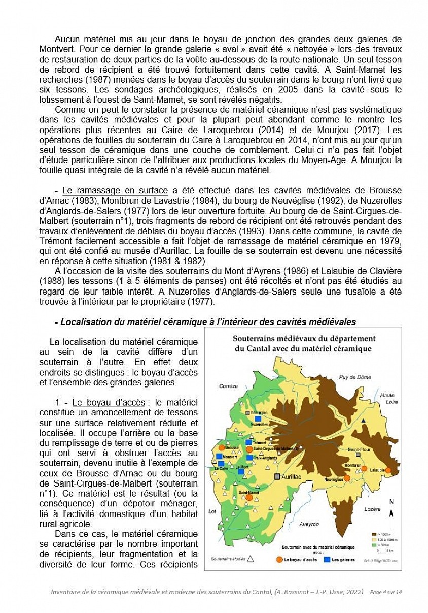 Etude céramologique des souterrains médiévaux et du Cantal  (A. Rassinot- J.-P. Usse - 2022)