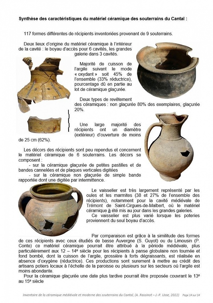 Etude céramologique des souterrains médiévaux et du Cantal  (A. Rassinot- J.-P. Usse - 2022)